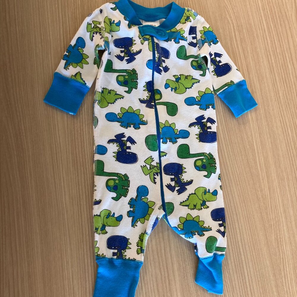 Hanna Andersson Dinosaur Print Sleeper Style Pajamas 50 CM 0-6 Months Zip White